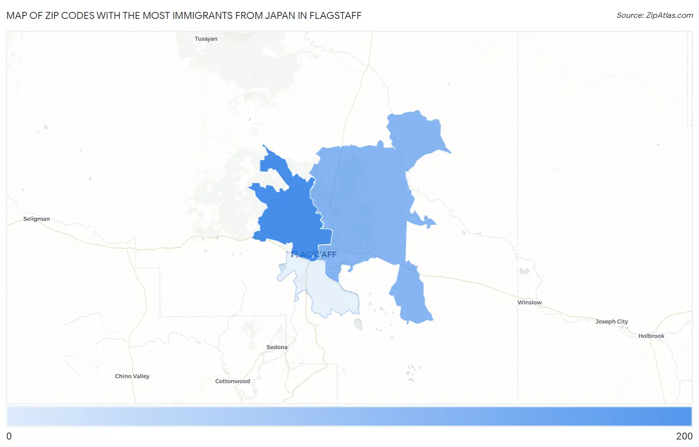 Zip Codes with the Most Immigrants from Japan in Flagstaff Map