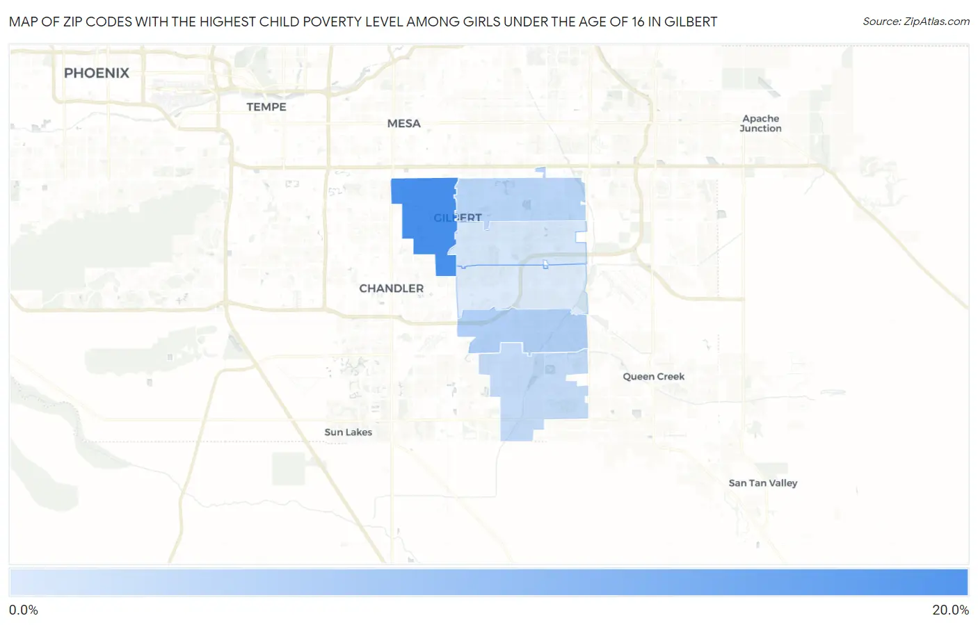 Zip Codes with the Highest Child Poverty Level Among Girls Under the Age of 16 in Gilbert Map