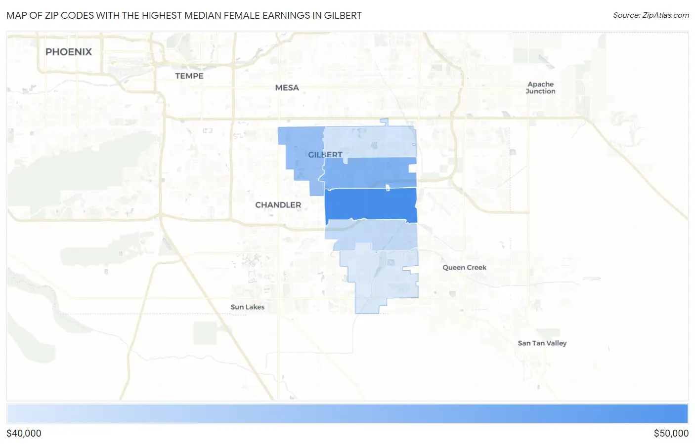 Zip Codes with the Highest Median Female Earnings in Gilbert Map