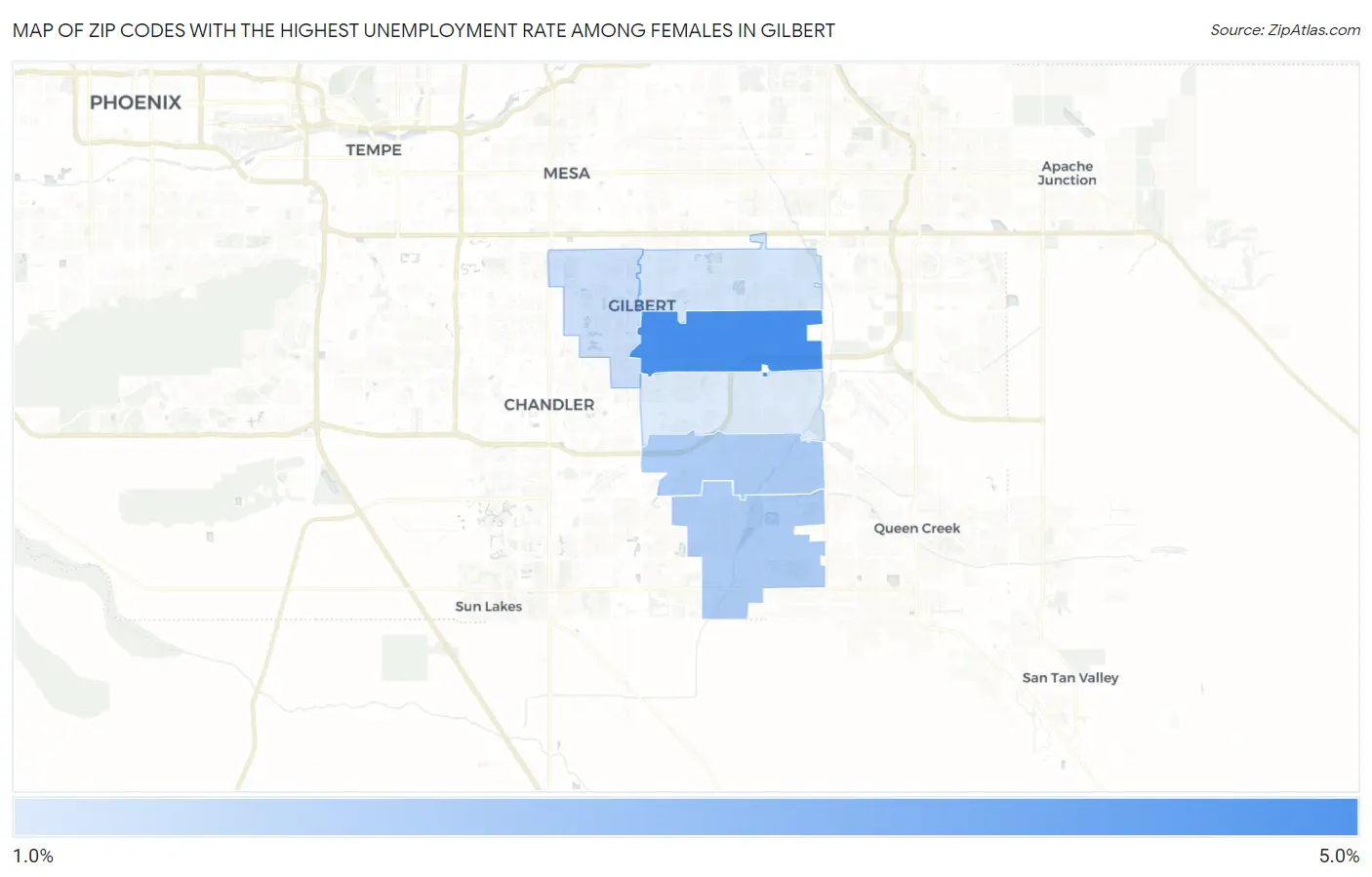 Zip Codes with the Highest Unemployment Rate Among Females in Gilbert Map