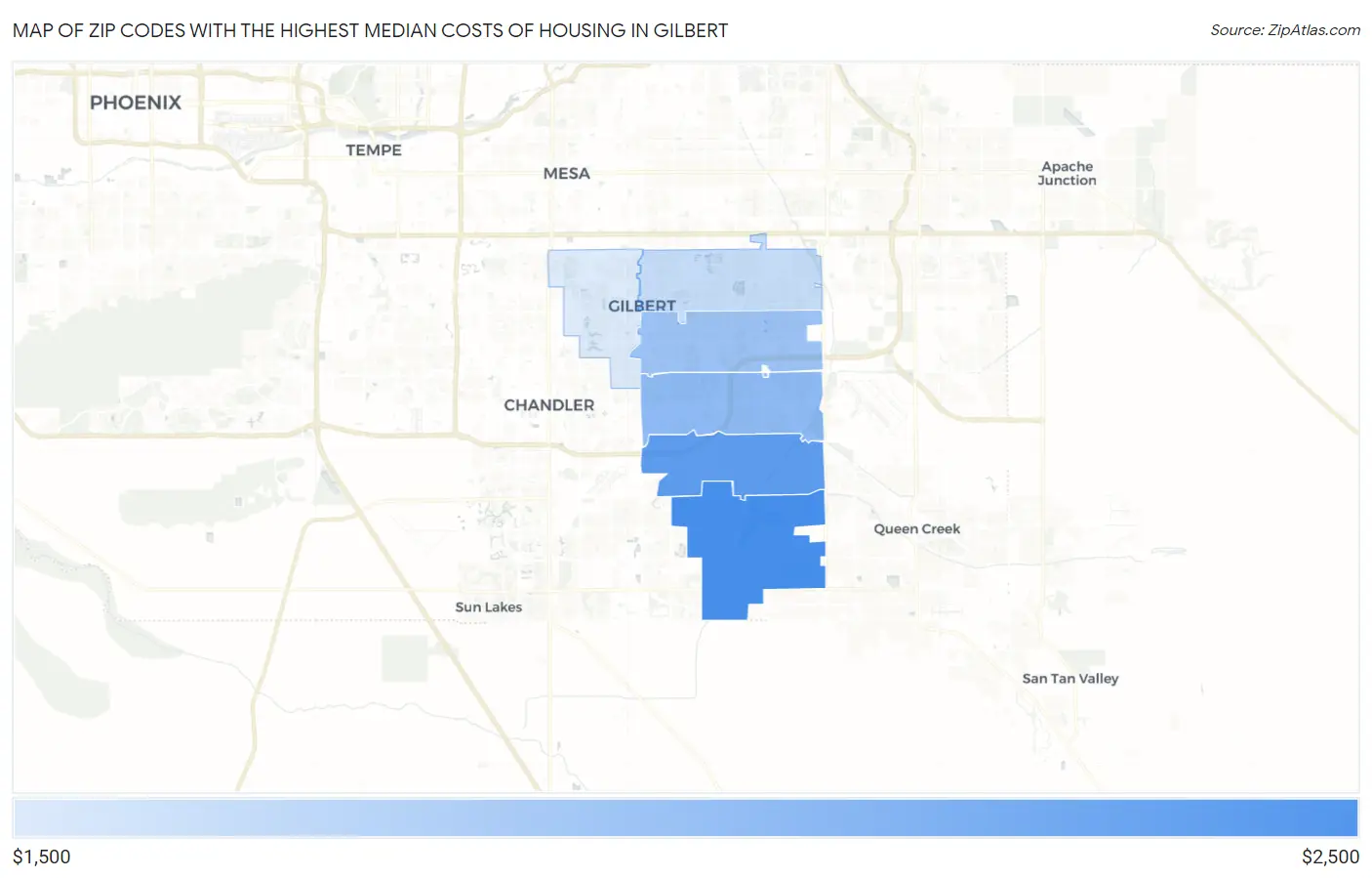 Zip Codes with the Highest Median Costs of Housing in Gilbert Map