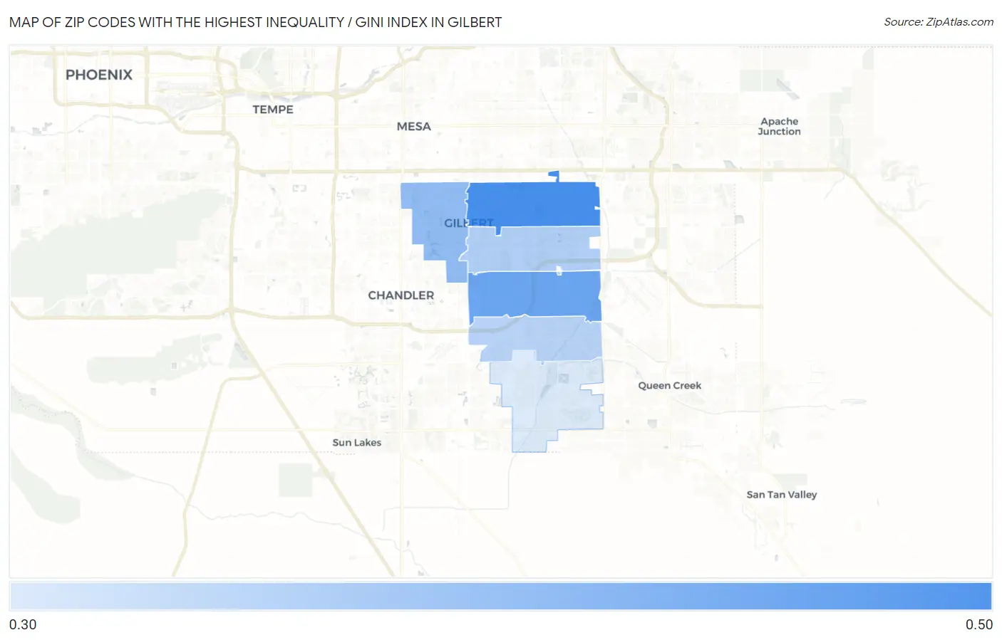 Zip Codes with the Highest Inequality / Gini Index in Gilbert Map