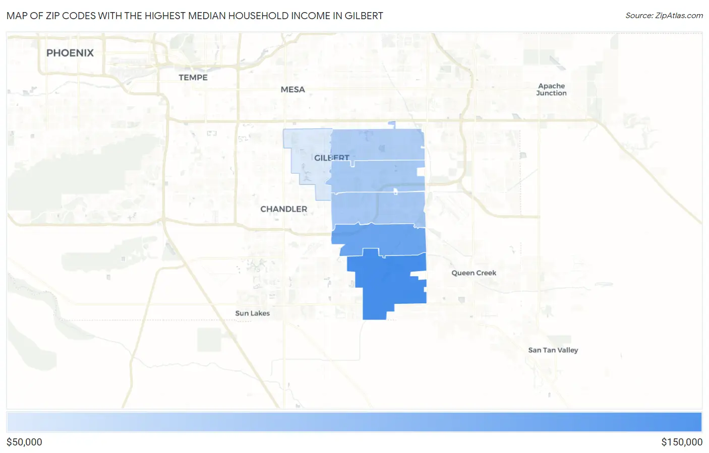 Zip Codes with the Highest Median Household Income in Gilbert Map