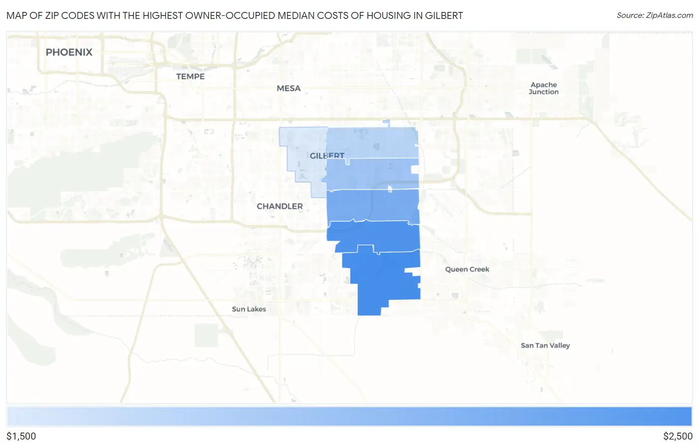 Zip Codes with the Highest Owner-Occupied Median Costs of Housing in Gilbert Map
