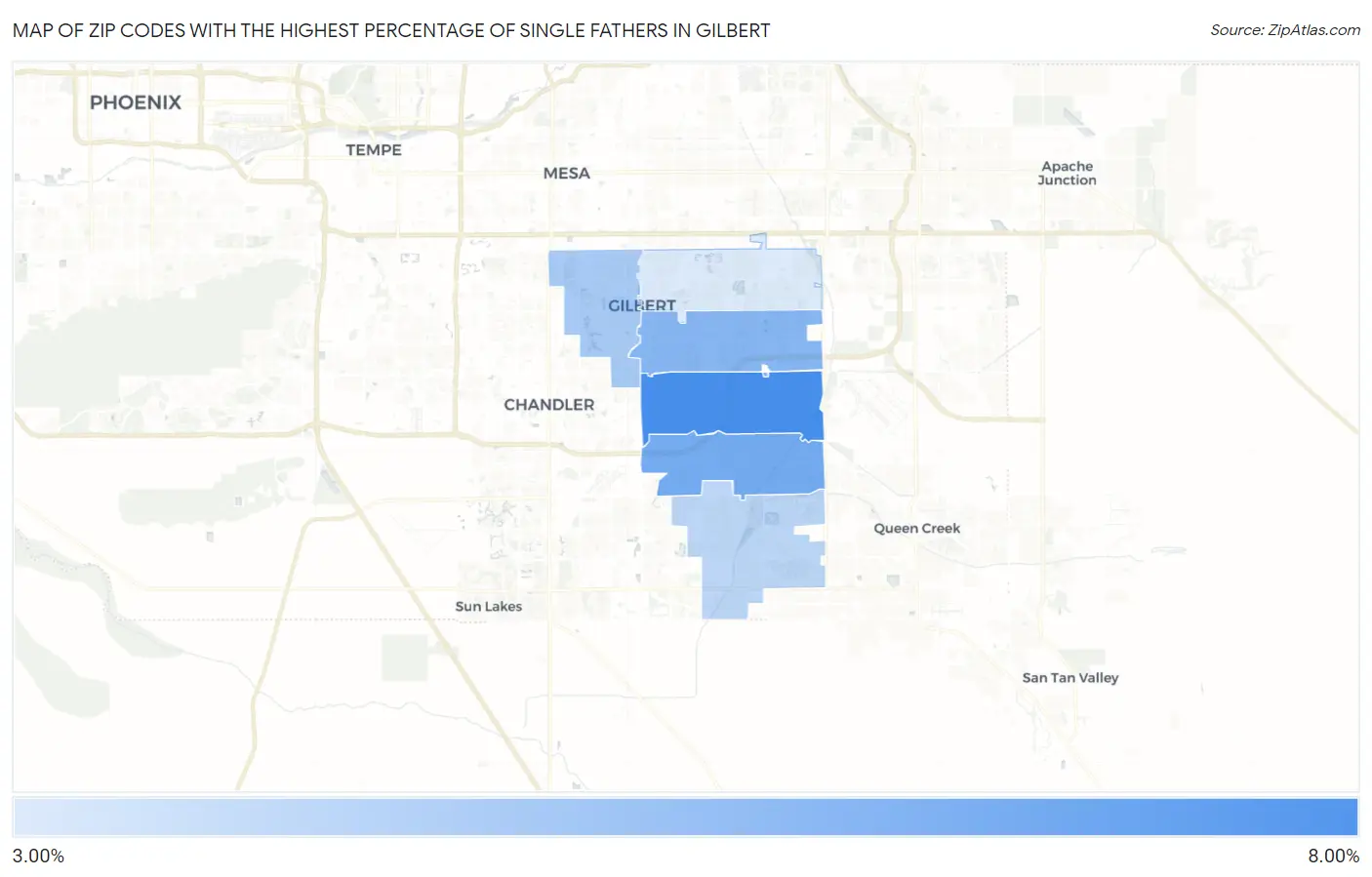 Zip Codes with the Highest Percentage of Single Fathers in Gilbert Map