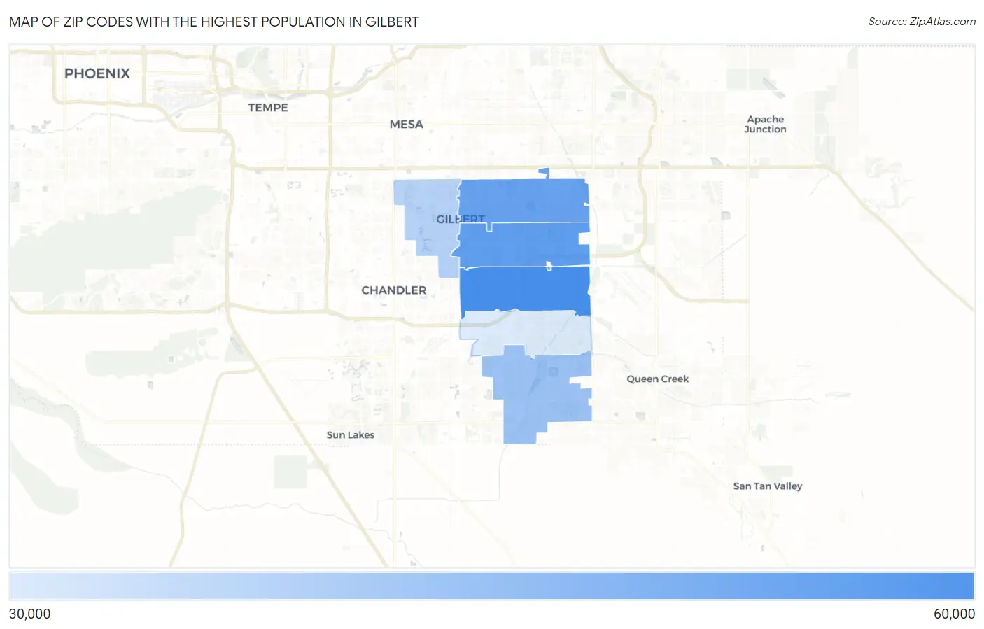 Zip Codes with the Highest Population in Gilbert Map