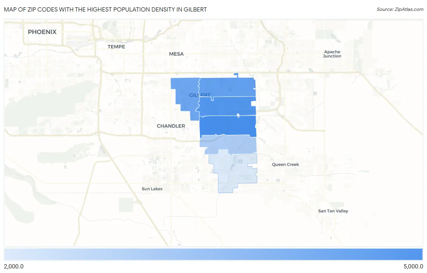 Zip Codes with the Highest Population Density in Gilbert Map
