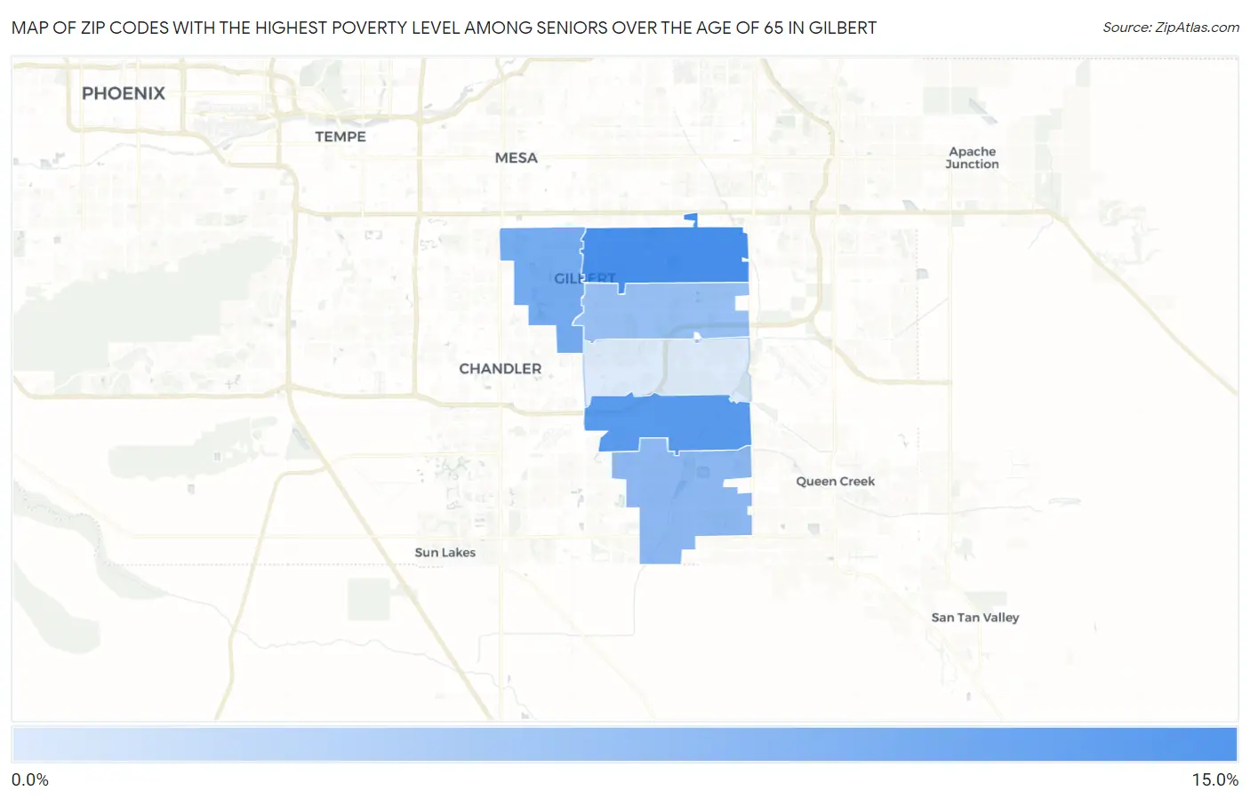 Zip Codes with the Highest Poverty Level Among Seniors Over the Age of 65 in Gilbert Map