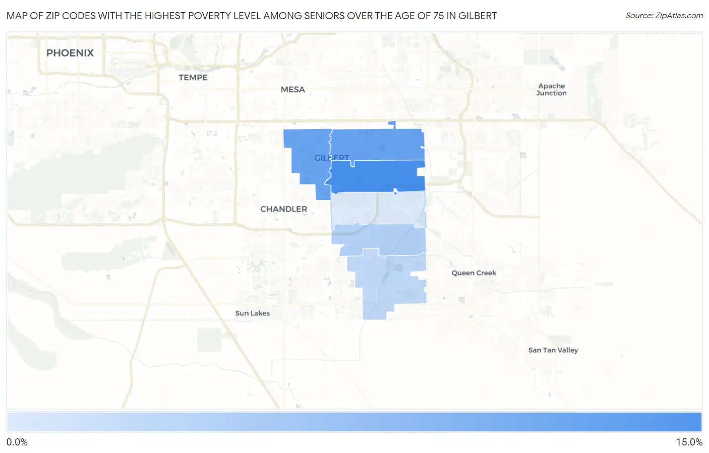 Zip Codes with the Highest Poverty Level Among Seniors Over the Age of 75 in Gilbert Map