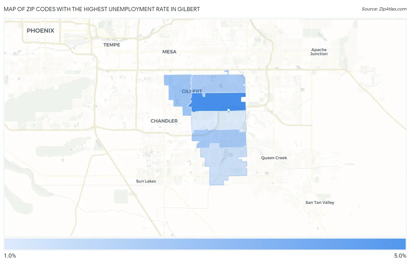 Zip Codes with the Highest Unemployment Rate in Gilbert Map