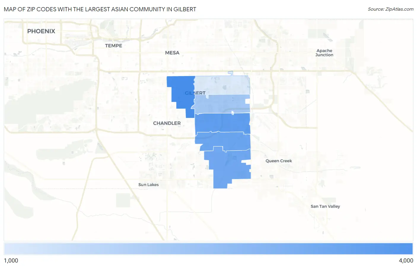 Zip Codes with the Largest Asian Community in Gilbert Map