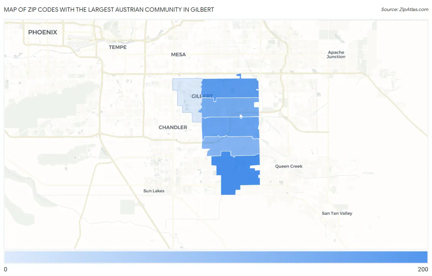 Zip Codes with the Largest Austrian Community in Gilbert Map