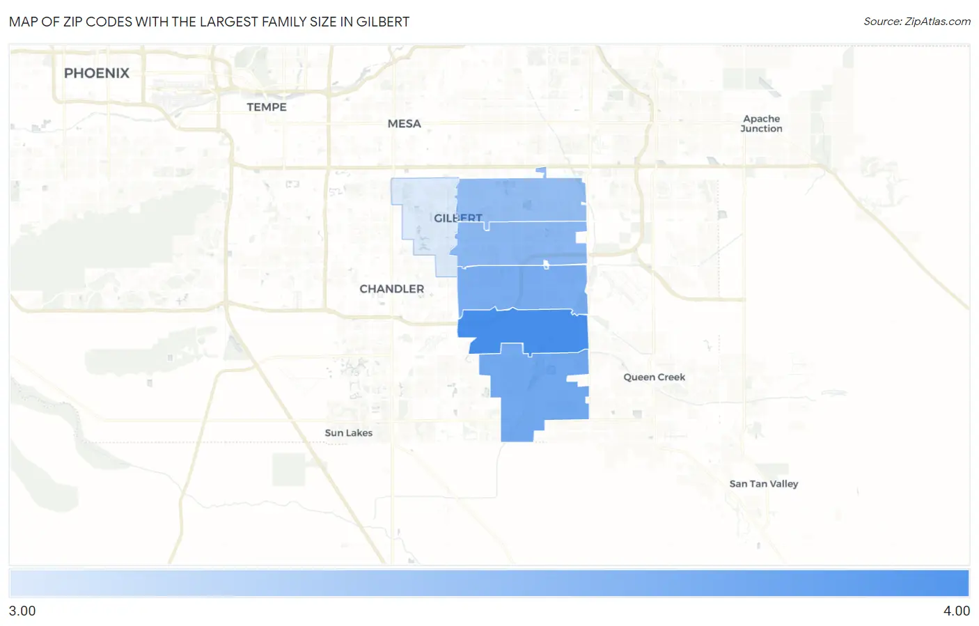 Zip Codes with the Largest Family Size in Gilbert Map