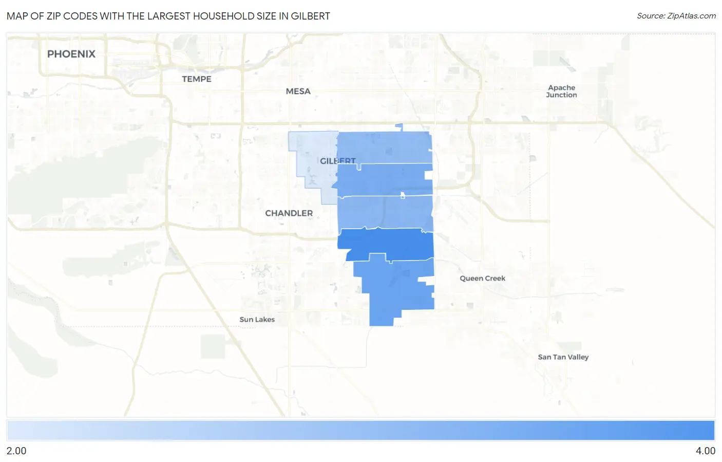 Zip Codes with the Largest Household Size in Gilbert Map