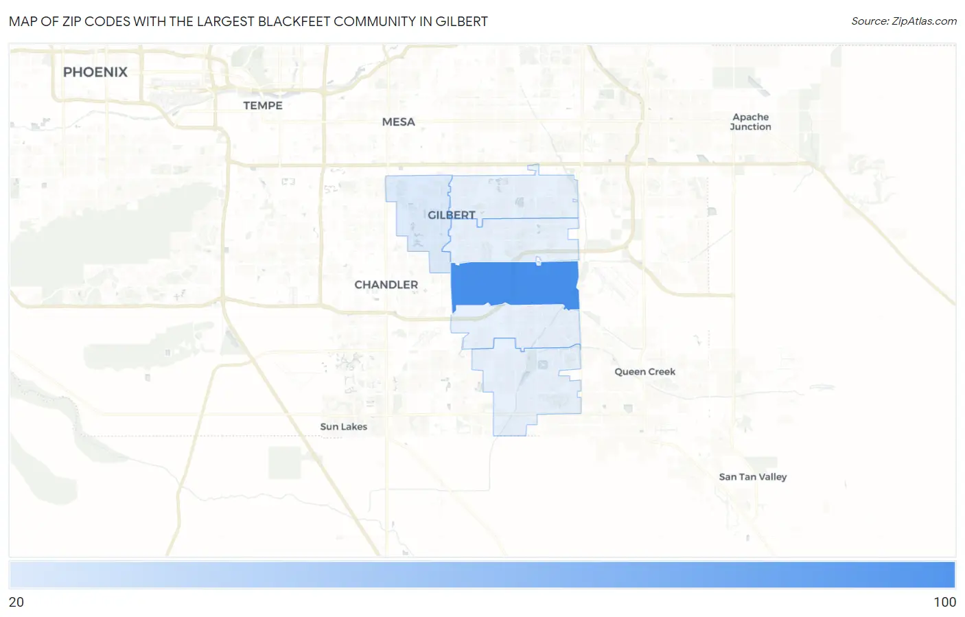 Zip Codes with the Largest Blackfeet Community in Gilbert Map