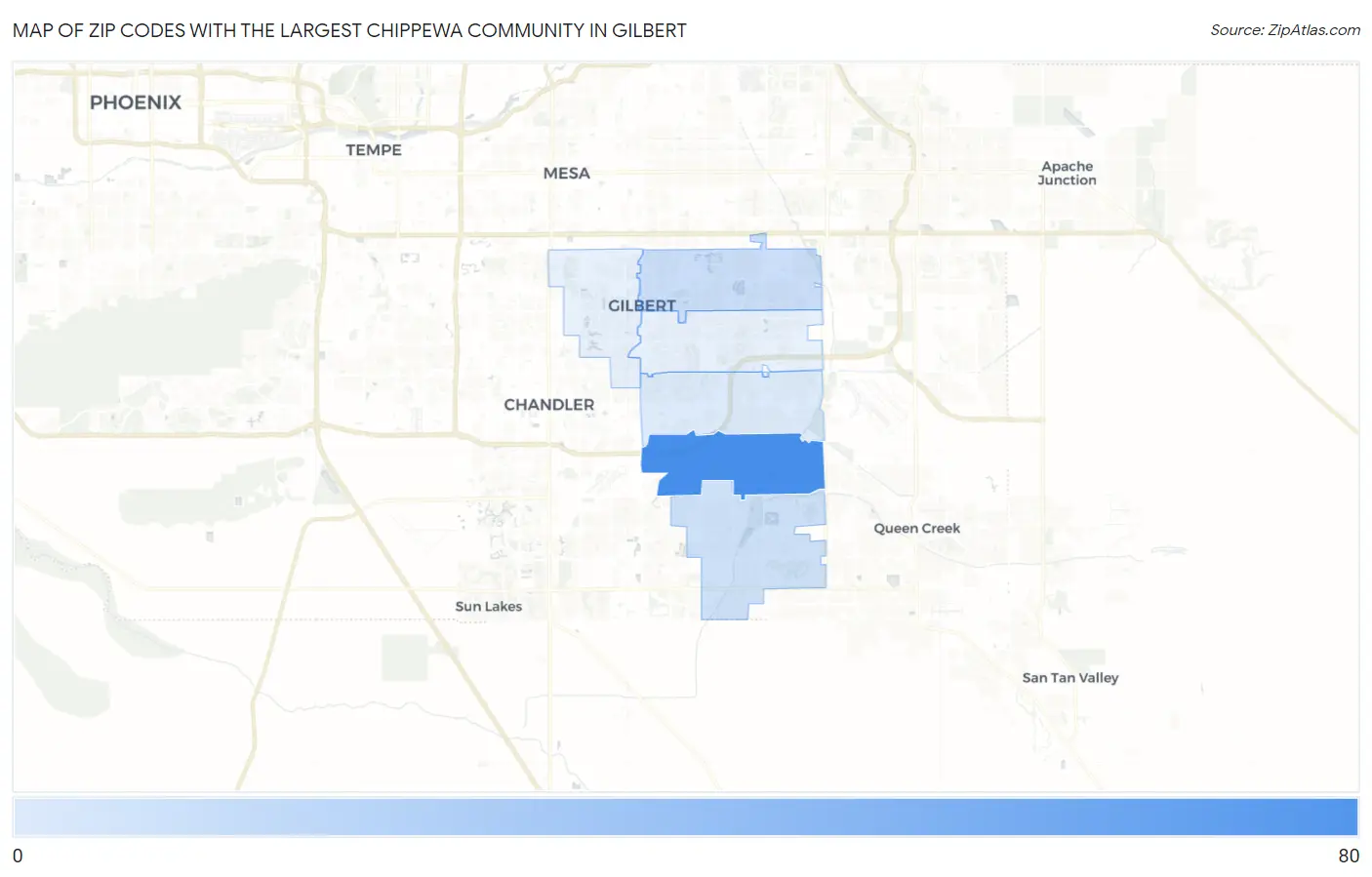 Zip Codes with the Largest Chippewa Community in Gilbert Map