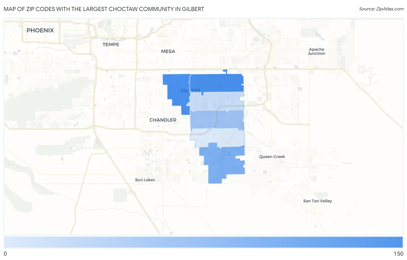 Zip Codes with the Largest Choctaw Community in Gilbert Map