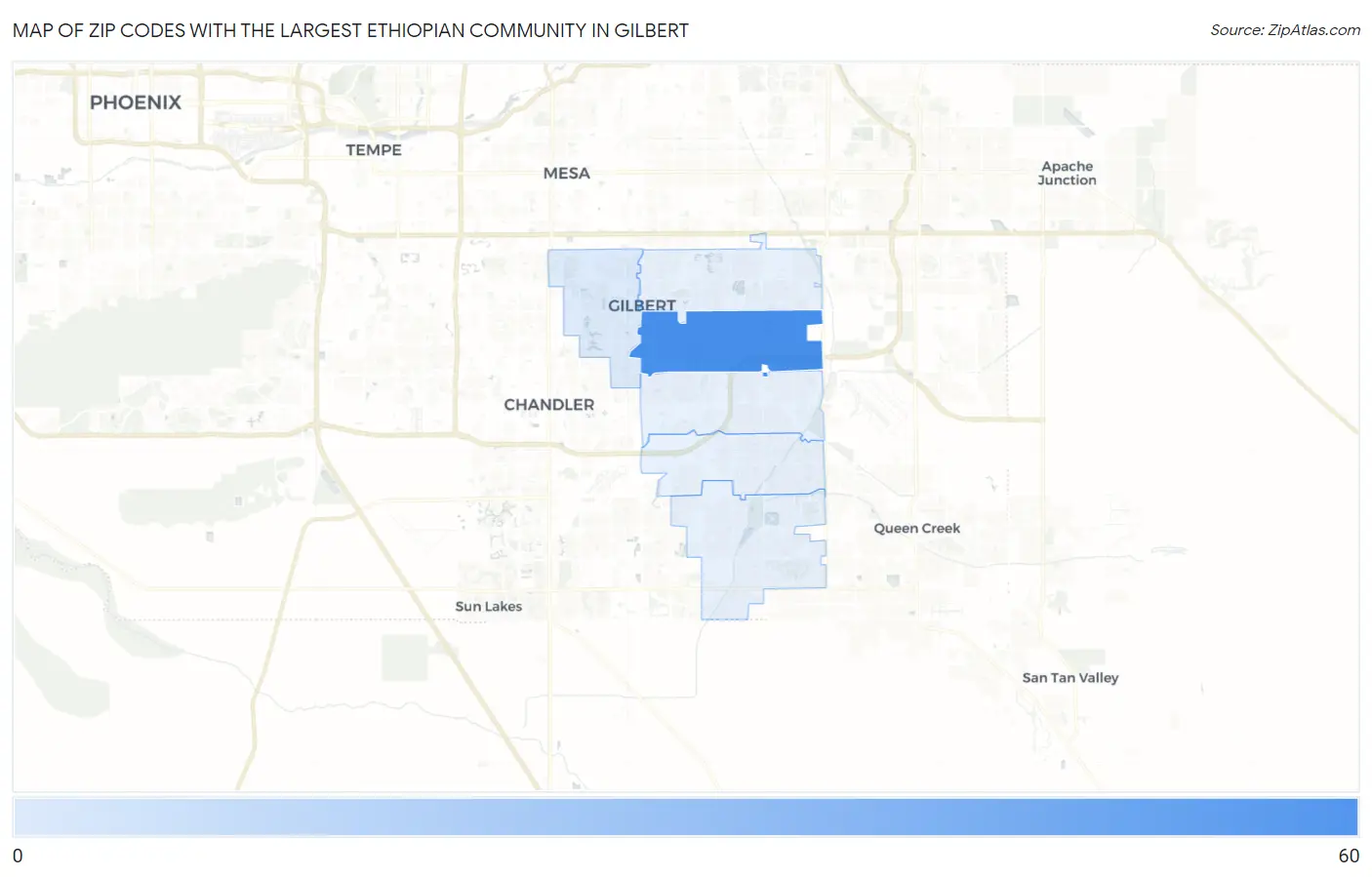 Zip Codes with the Largest Ethiopian Community in Gilbert Map