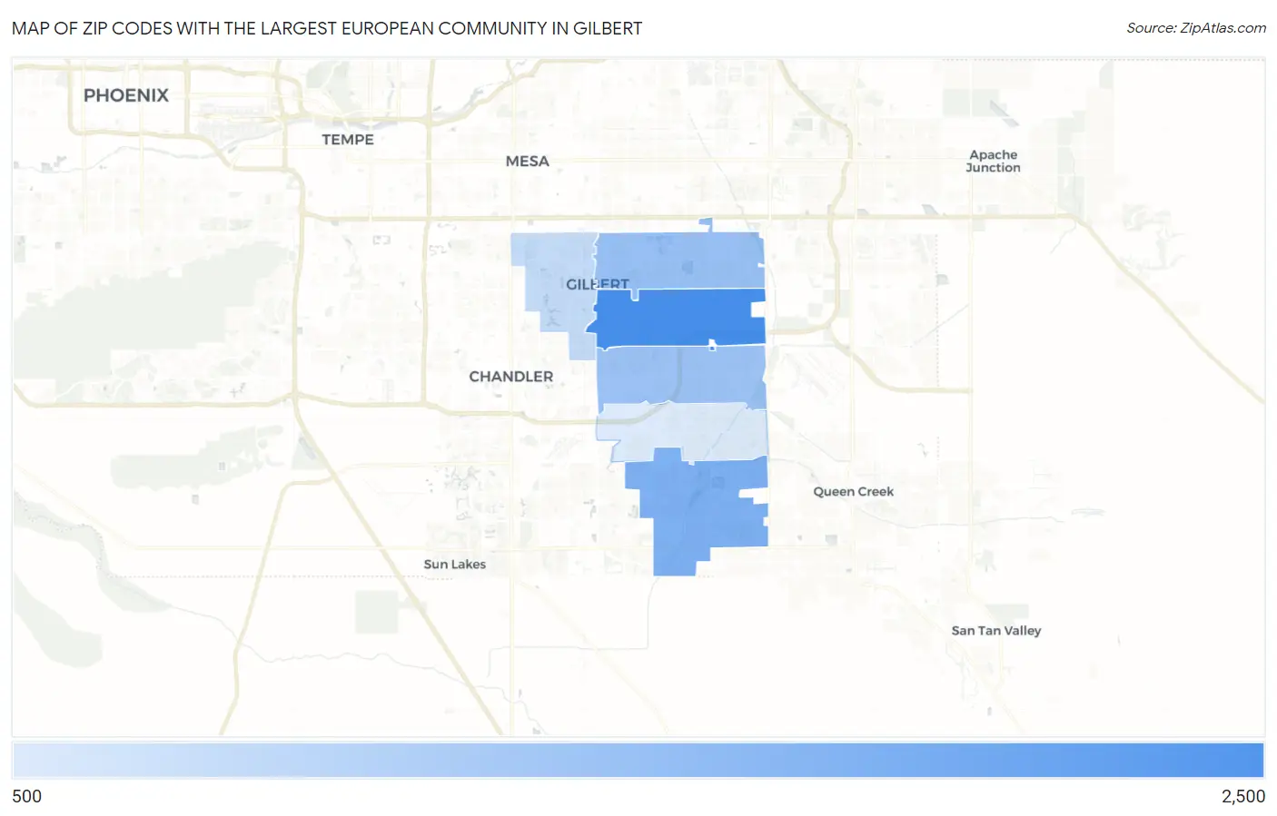 Zip Codes with the Largest European Community in Gilbert Map