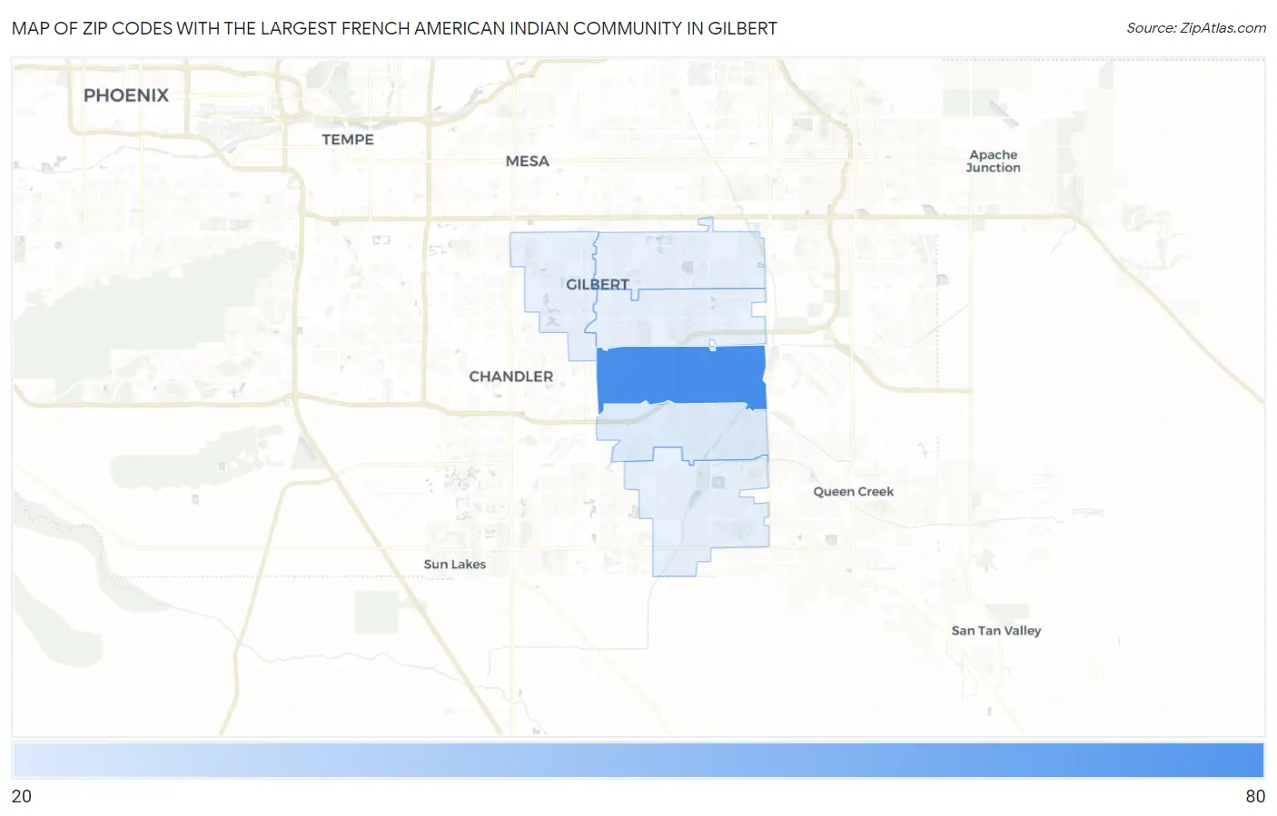 Zip Codes with the Largest French American Indian Community in Gilbert Map