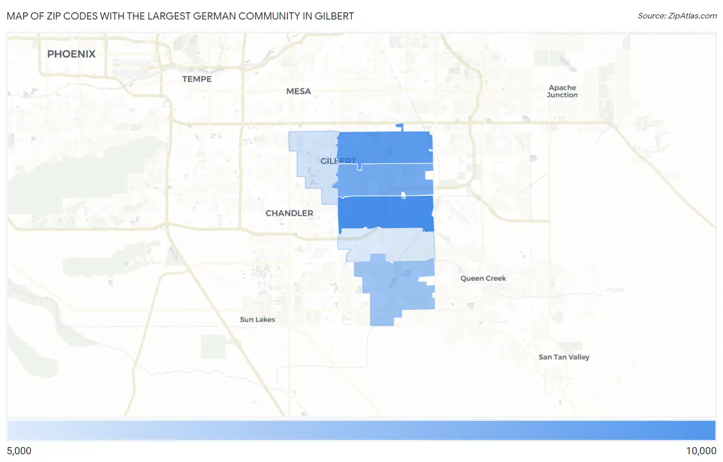 Zip Codes with the Largest German Community in Gilbert Map
