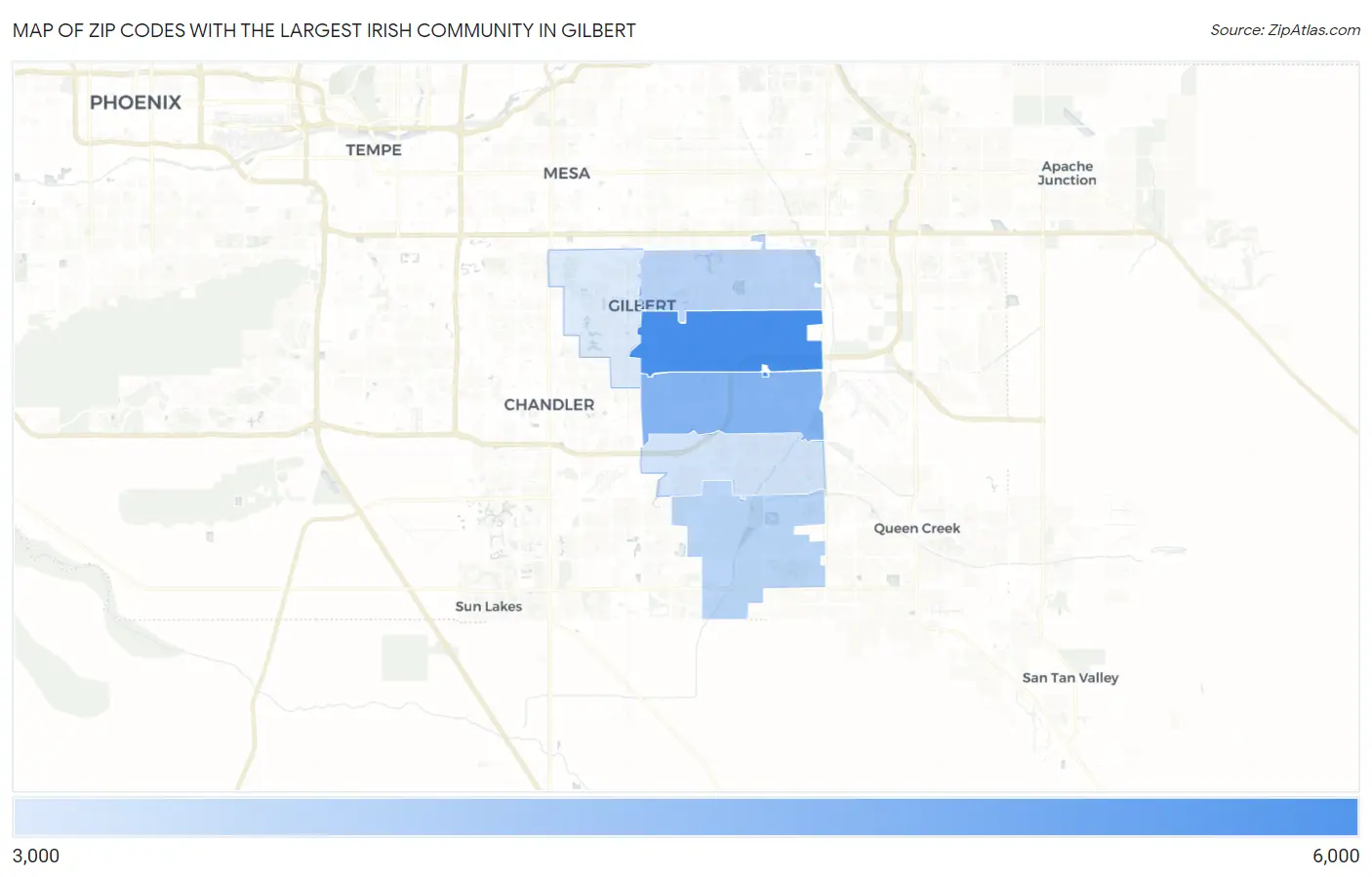 Zip Codes with the Largest Irish Community in Gilbert Map