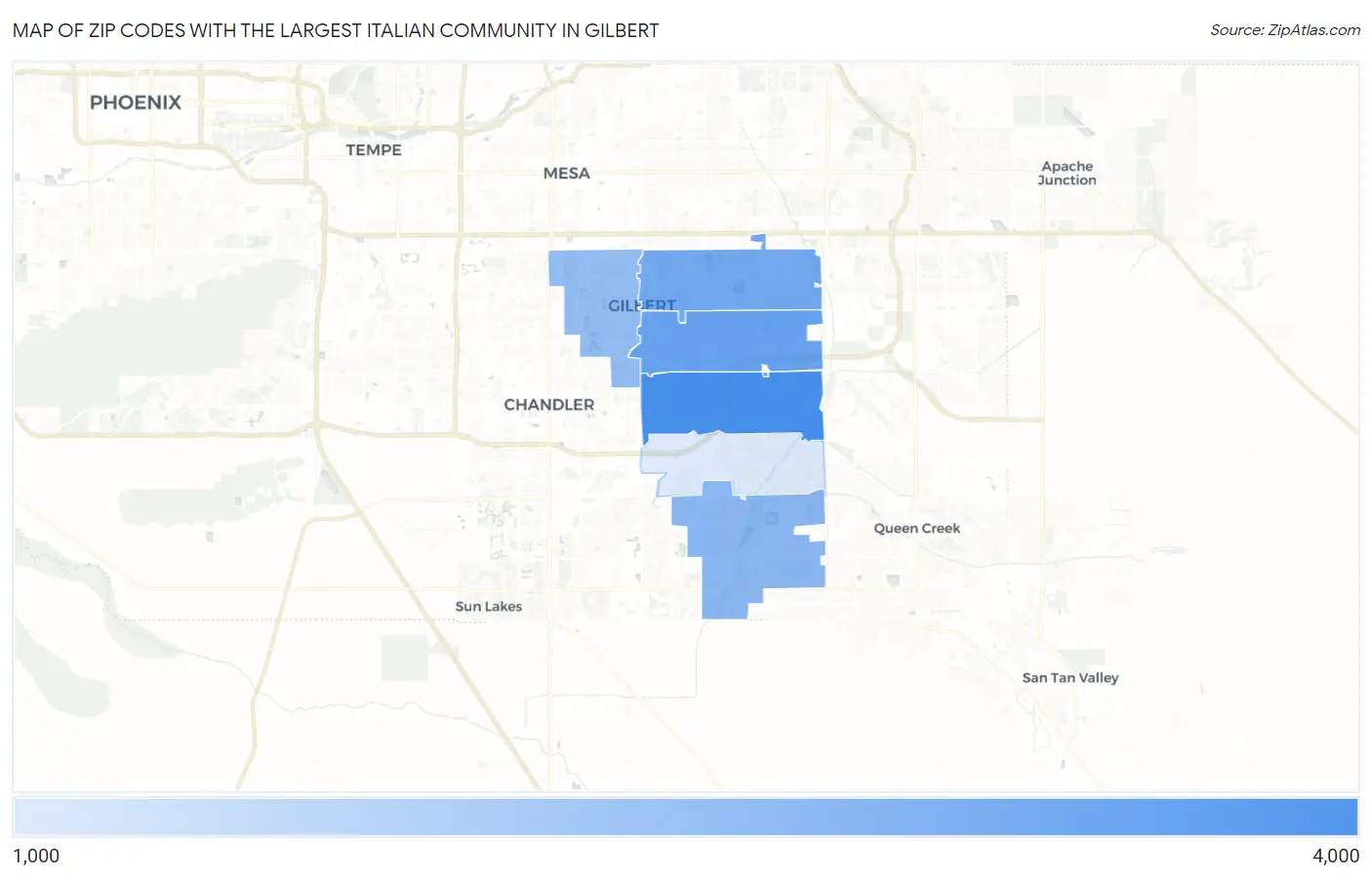 Zip Codes with the Largest Italian Community in Gilbert Map