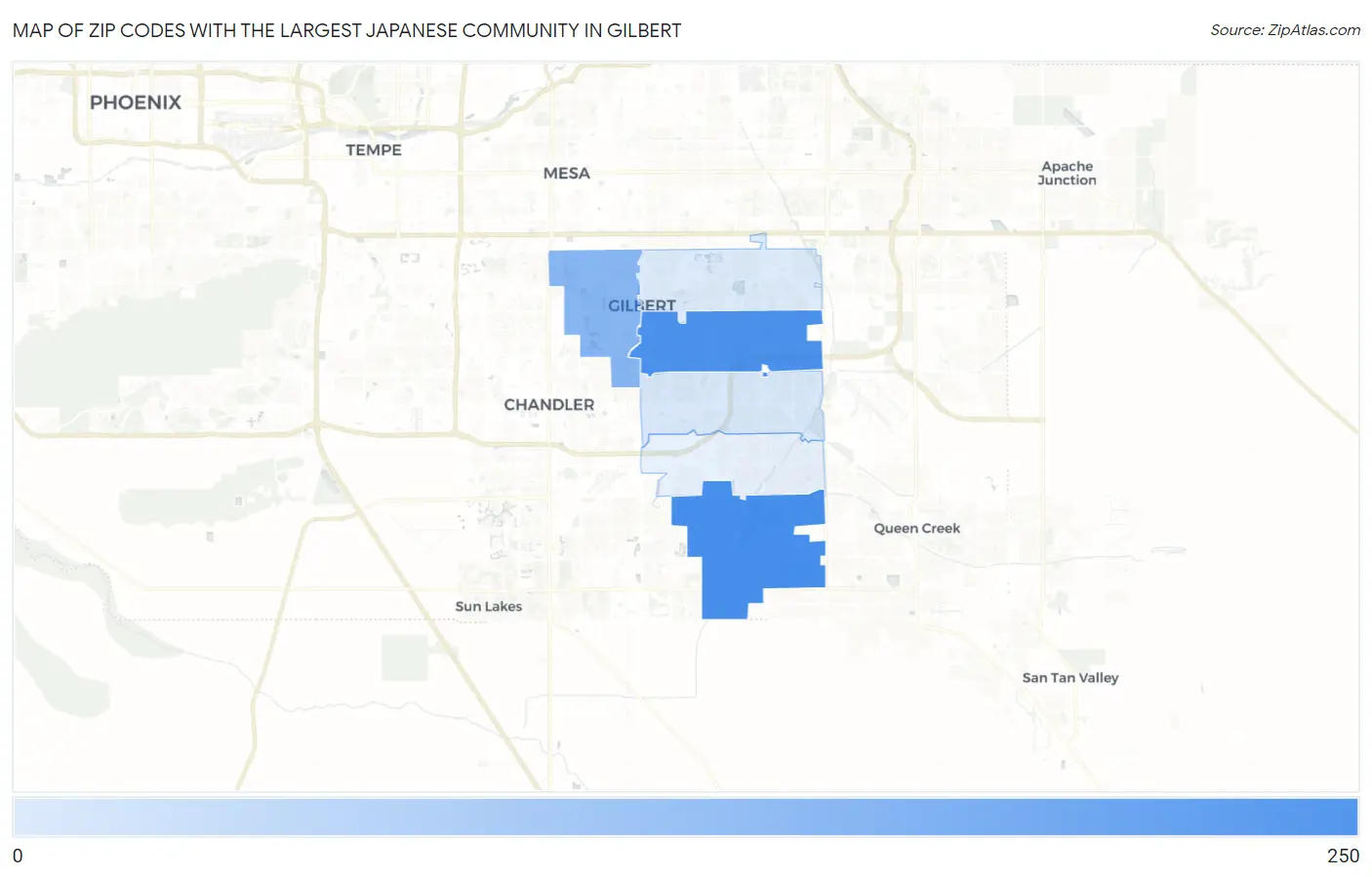 Zip Codes with the Largest Japanese Community in Gilbert Map