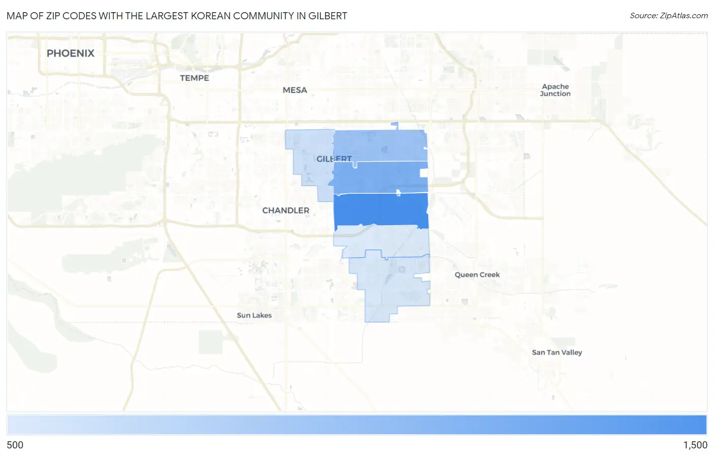 Zip Codes with the Largest Korean Community in Gilbert Map