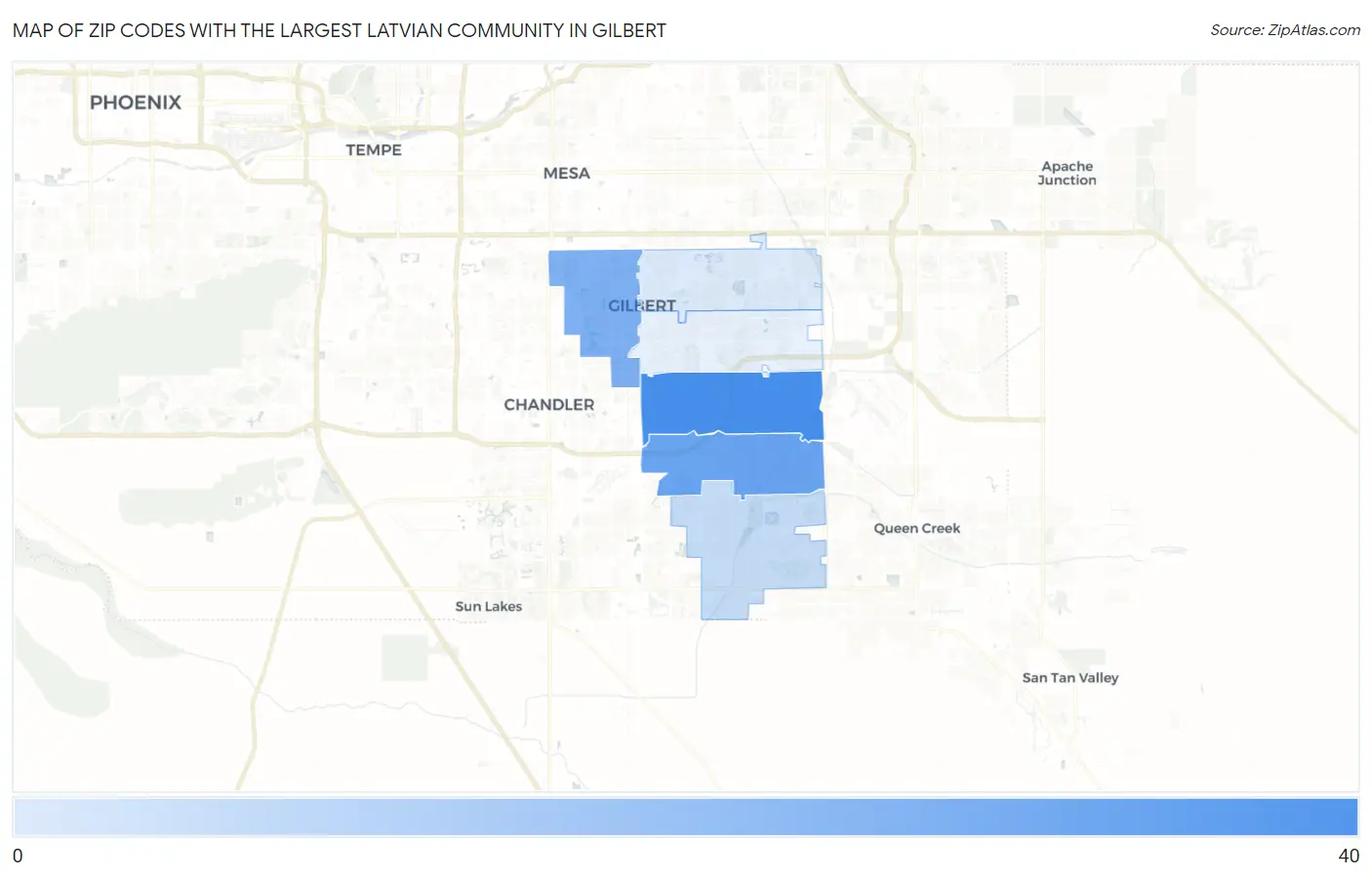 Zip Codes with the Largest Latvian Community in Gilbert Map
