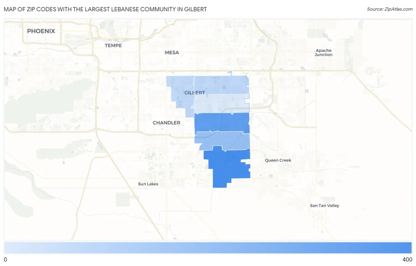 Zip Codes with the Largest Lebanese Community in Gilbert Map