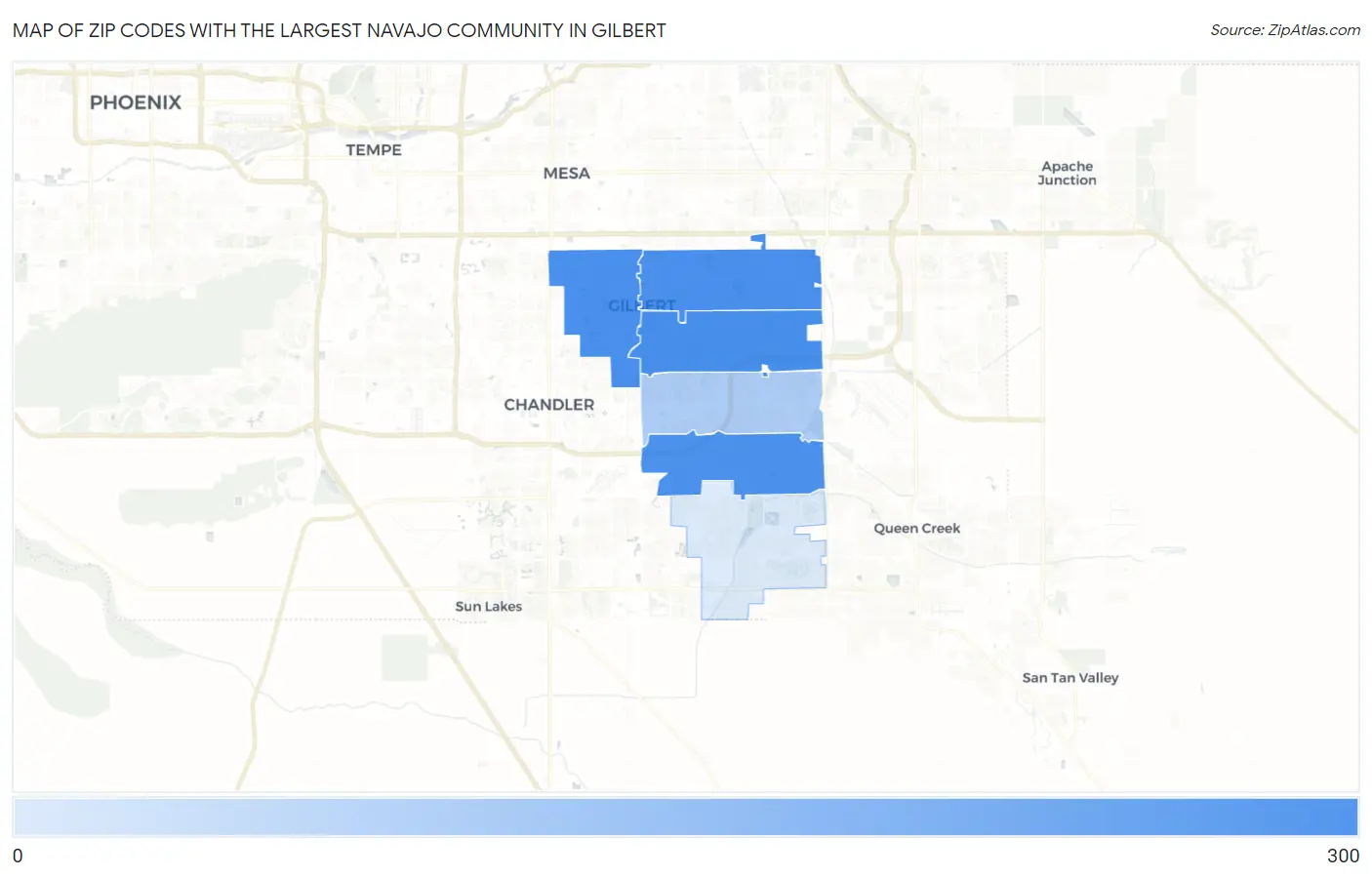 Zip Codes with the Largest Navajo Community in Gilbert Map