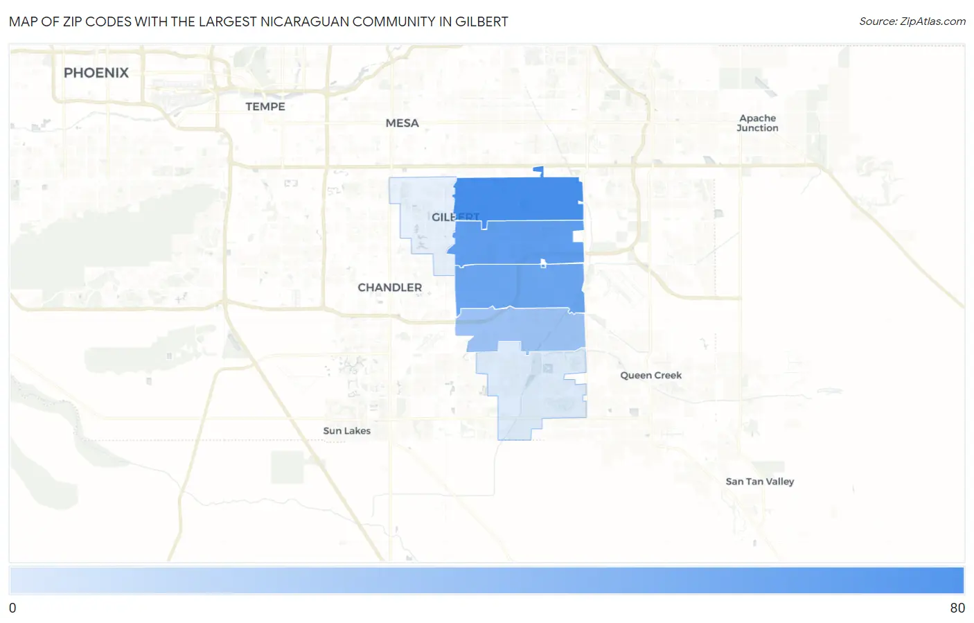 Zip Codes with the Largest Nicaraguan Community in Gilbert Map