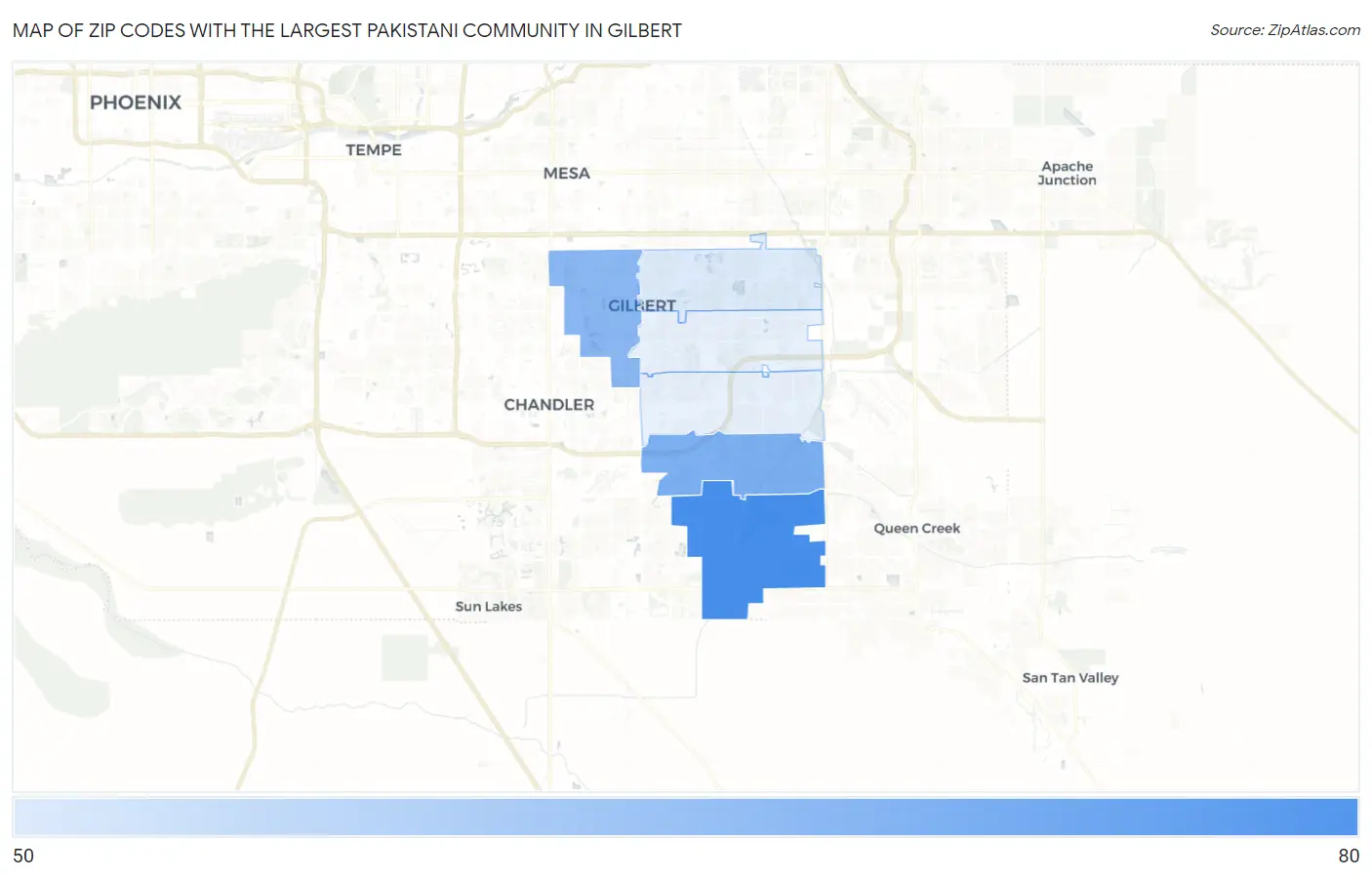 Zip Codes with the Largest Pakistani Community in Gilbert Map