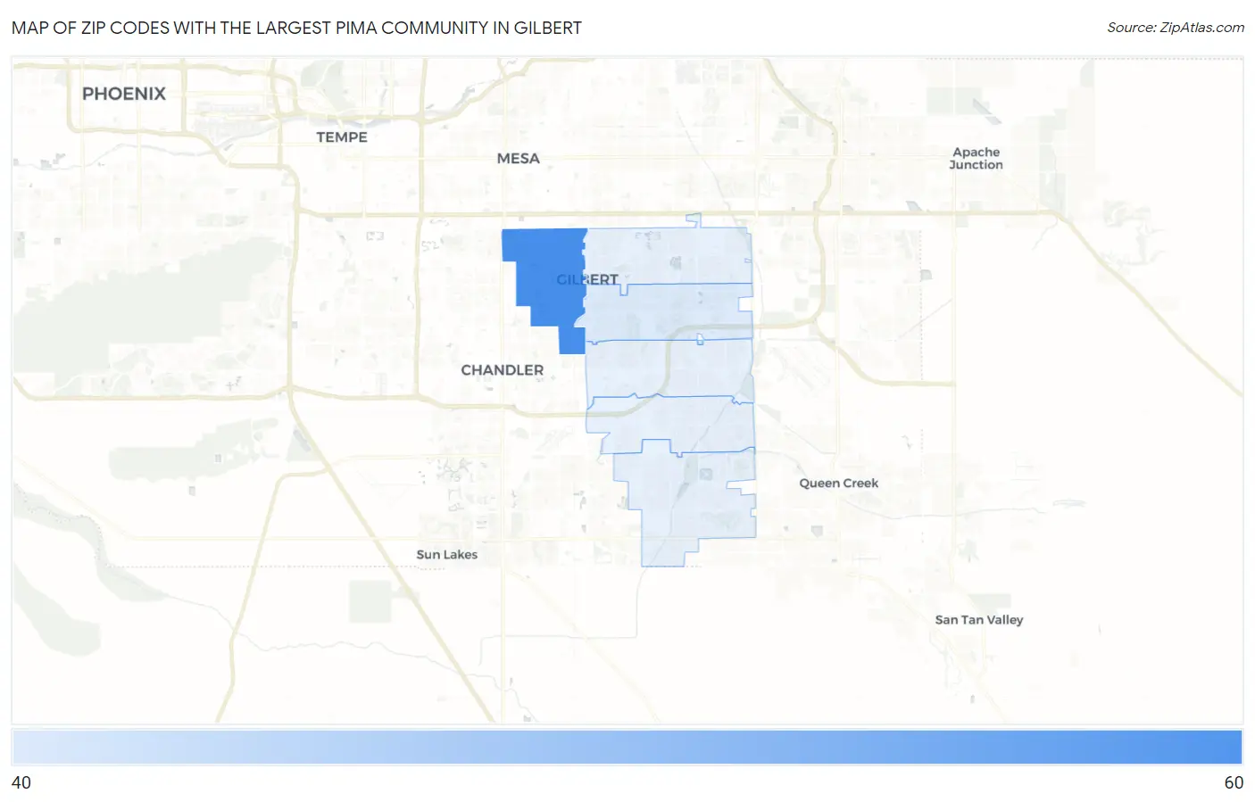 Zip Codes with the Largest Pima Community in Gilbert Map