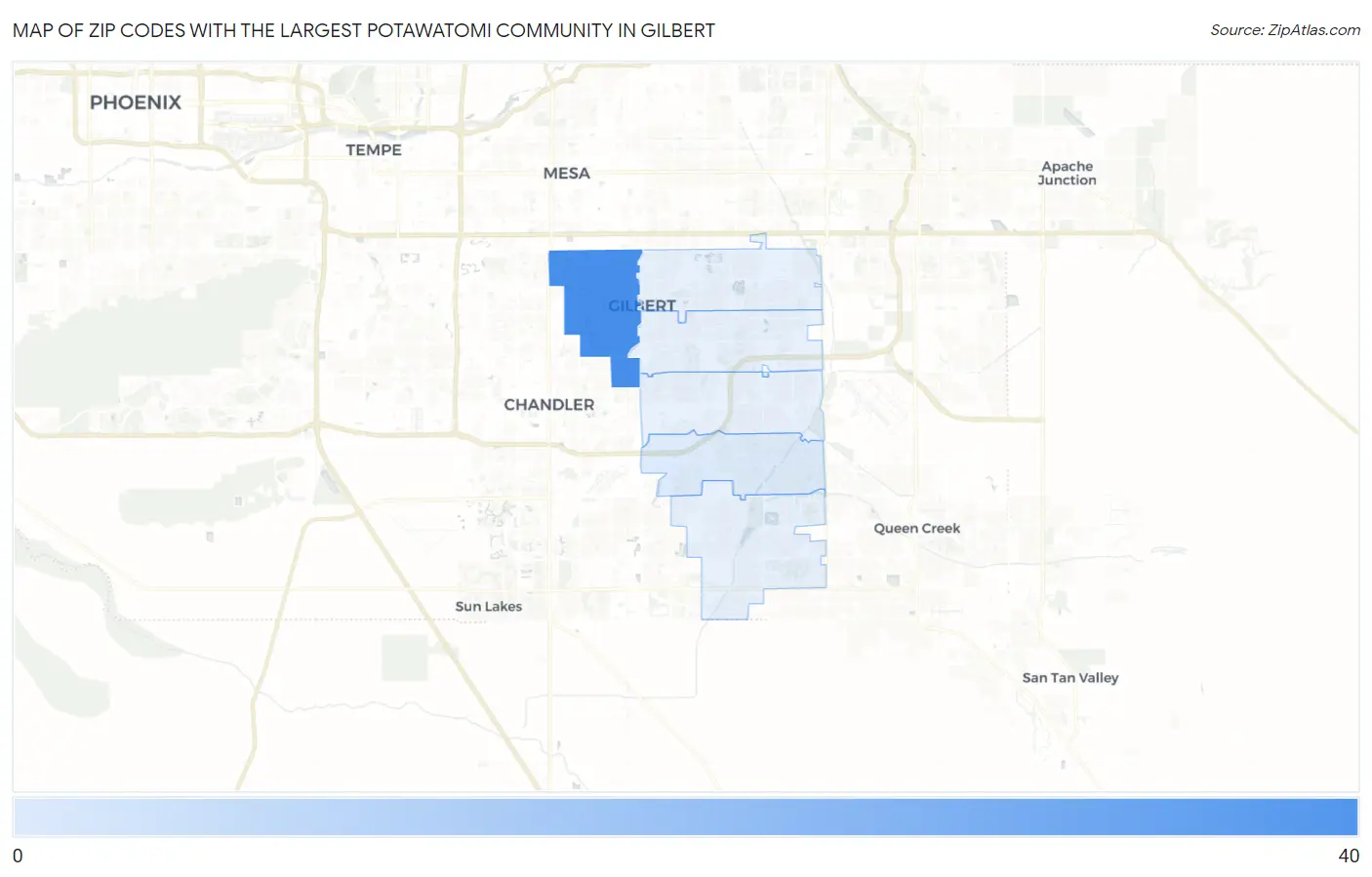 Zip Codes with the Largest Potawatomi Community in Gilbert Map