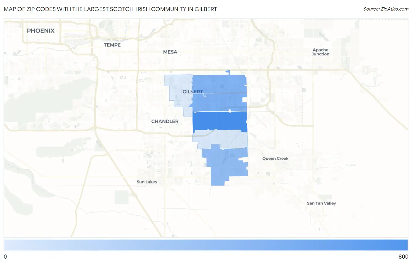 Zip Codes with the Largest Scotch-Irish Community in Gilbert Map