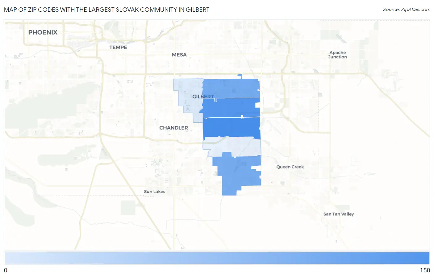 Zip Codes with the Largest Slovak Community in Gilbert Map