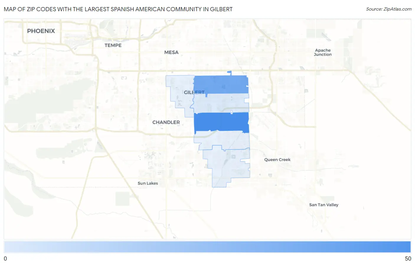 Zip Codes with the Largest Spanish American Community in Gilbert Map