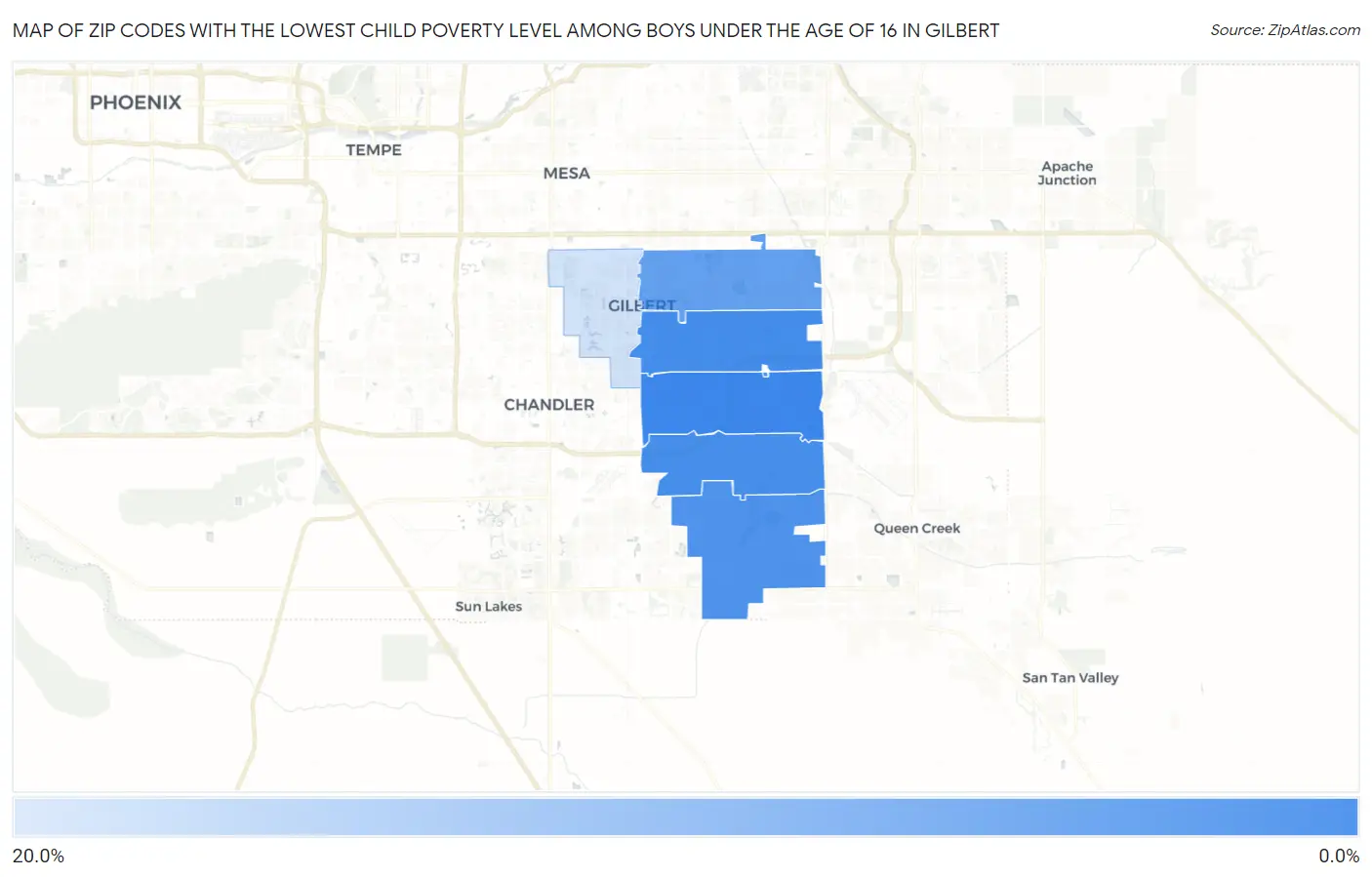 Zip Codes with the Lowest Child Poverty Level Among Boys Under the Age of 16 in Gilbert Map