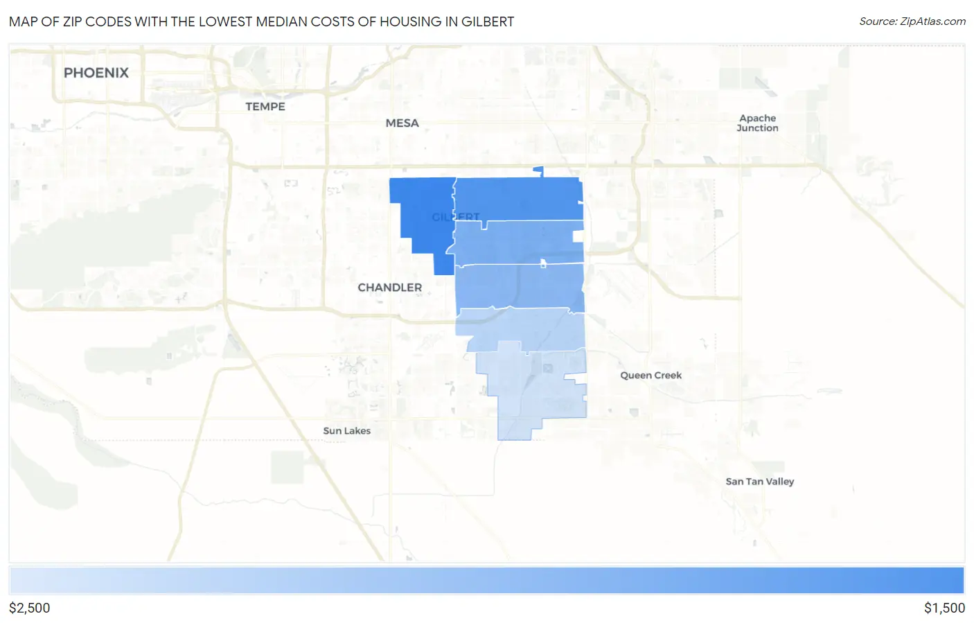 Zip Codes with the Lowest Median Costs of Housing in Gilbert Map
