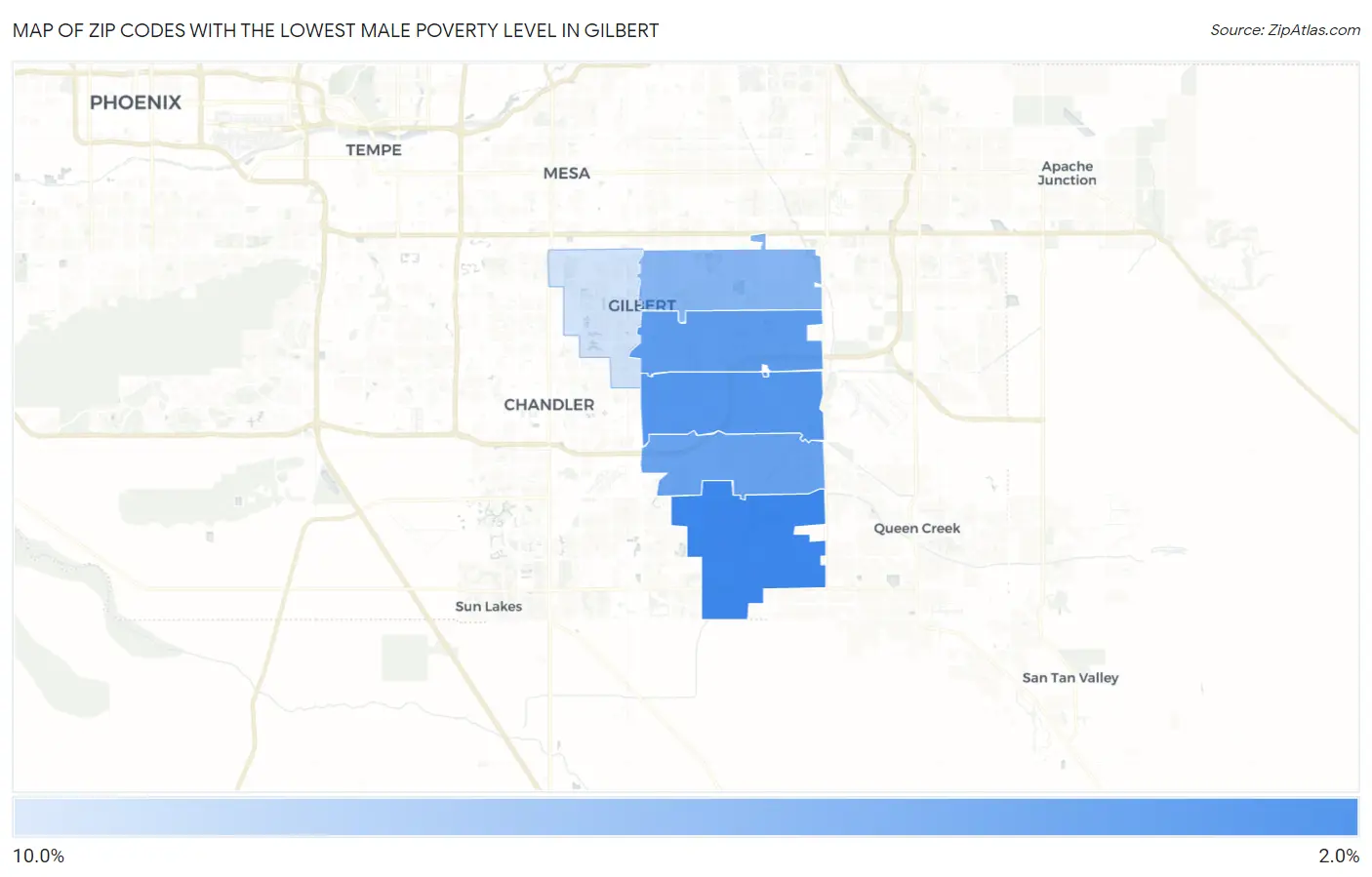 Zip Codes with the Lowest Male Poverty Level in Gilbert Map