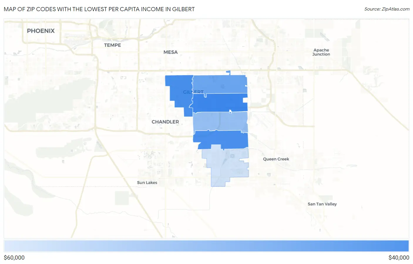 Zip Codes with the Lowest Per Capita Income in Gilbert Map