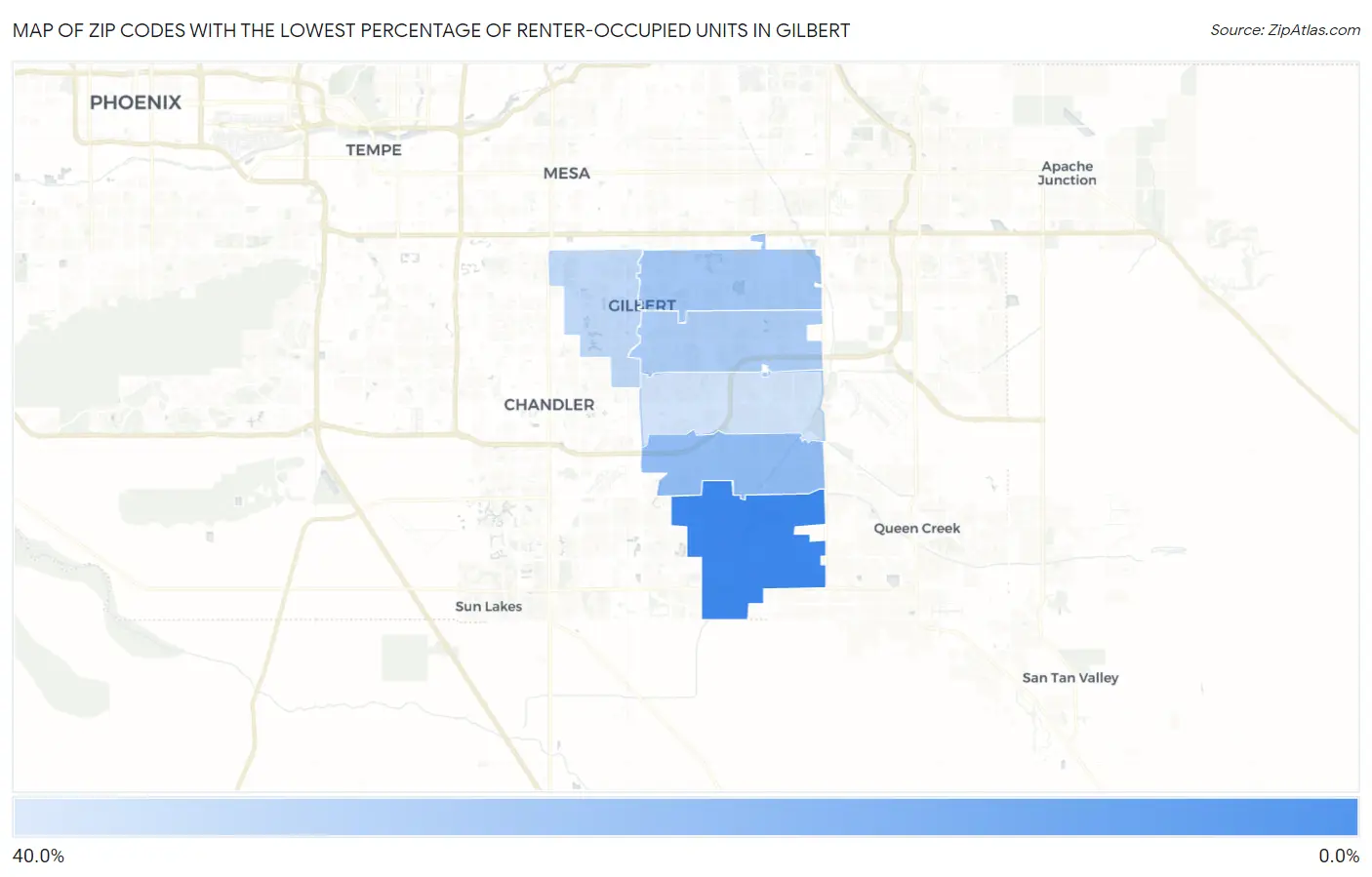 Zip Codes with the Lowest Percentage of Renter-Occupied Units in Gilbert Map