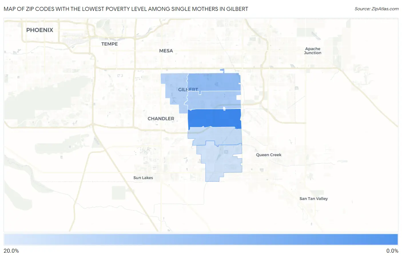 Zip Codes with the Lowest Poverty Level Among Single Mothers in Gilbert Map