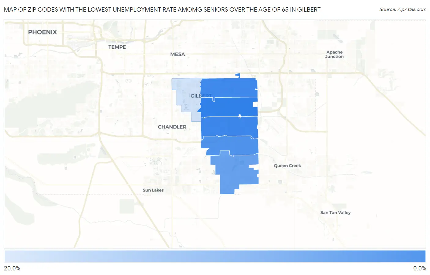 Zip Codes with the Lowest Unemployment Rate Amomg Seniors Over the Age of 65 in Gilbert Map