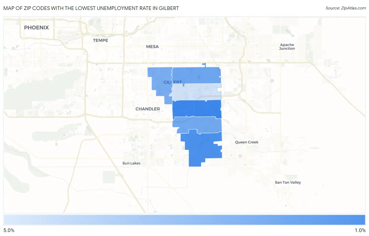 Zip Codes with the Lowest Unemployment Rate in Gilbert Map