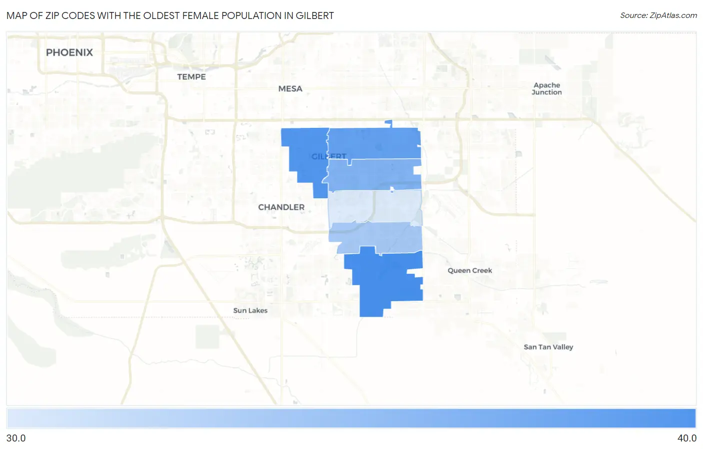 Zip Codes with the Oldest Female Population in Gilbert Map