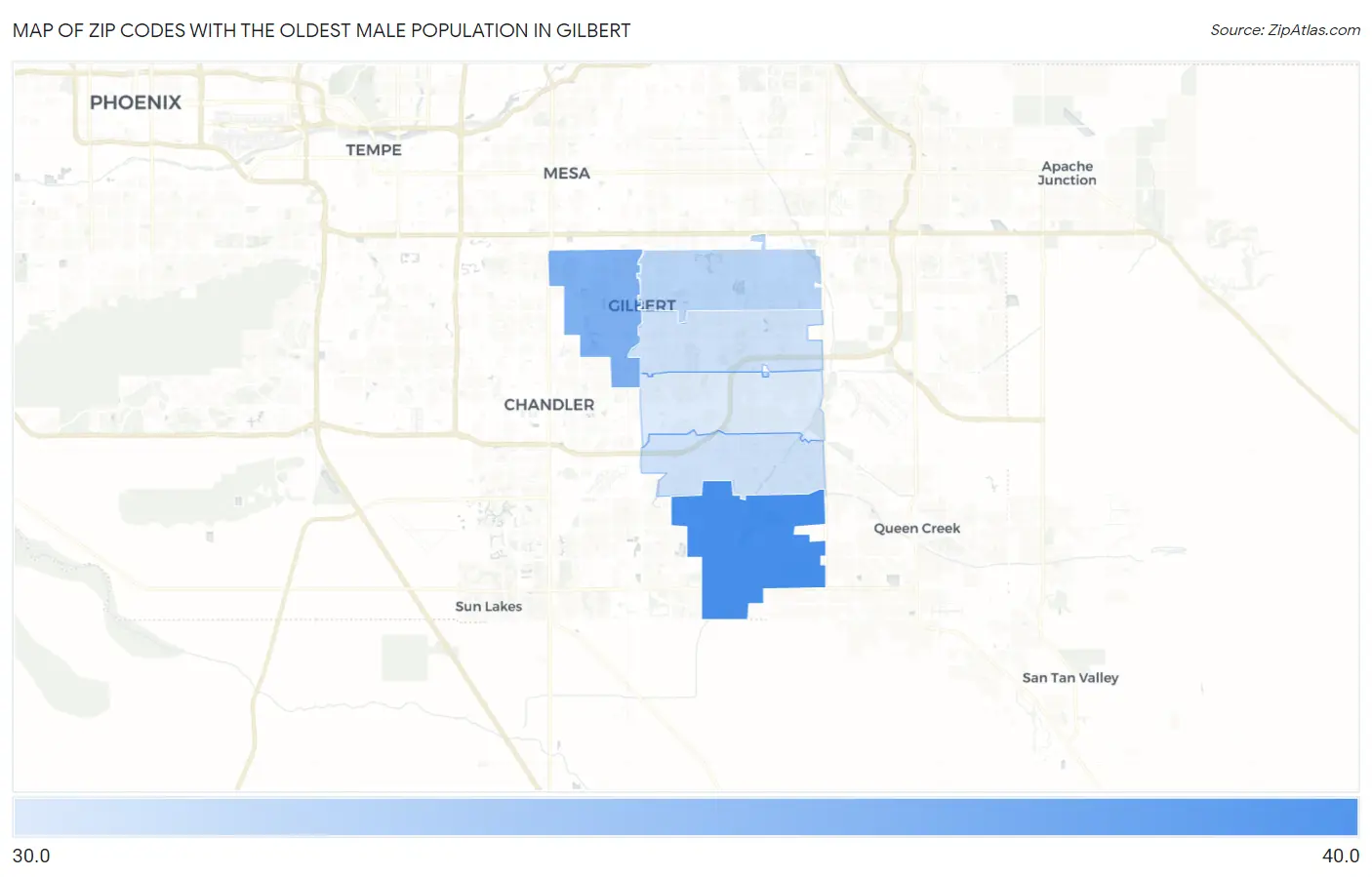 Zip Codes with the Oldest Male Population in Gilbert Map