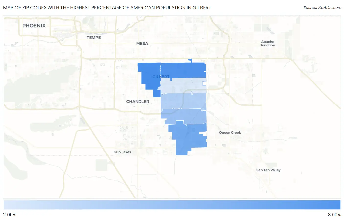 Zip Codes with the Highest Percentage of American Population in Gilbert Map